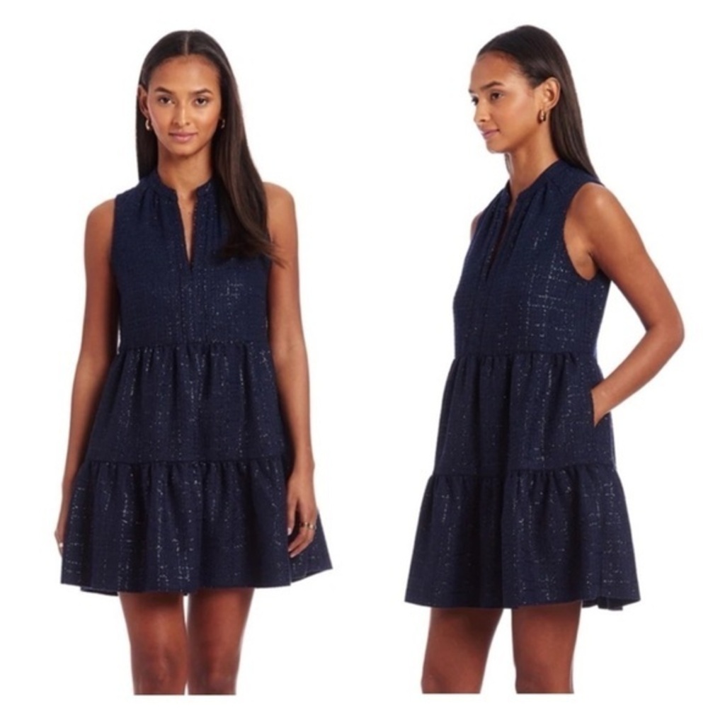 Amanda Uprichard Rylee Tweed Dress In Midnight Navy Blue NWT Womens XL